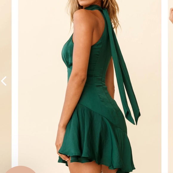 Selfie Leslie hunter green  promises halter necklace fluted hem dress Size Large - Picture 12 of 14